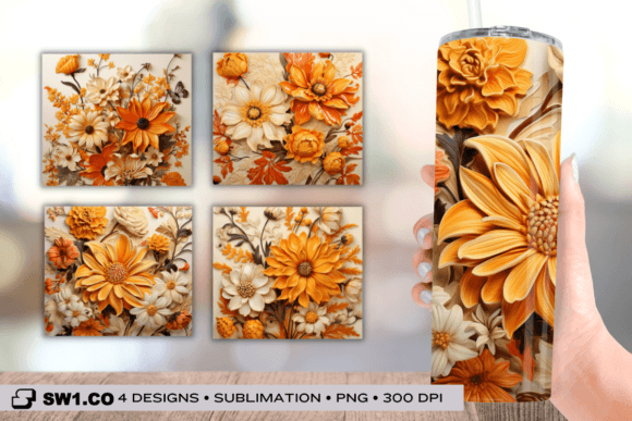 Autumn Flowers Tumbler Sublimation Wrap