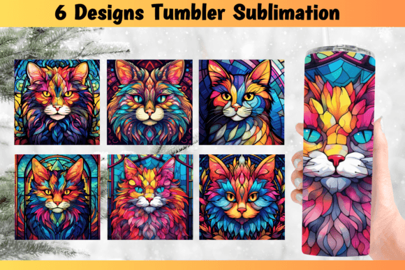 Cat Stained Glass Tumbler Wrap PNG