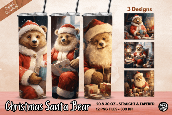 Christmas Santa Bear Tumbler Wrap