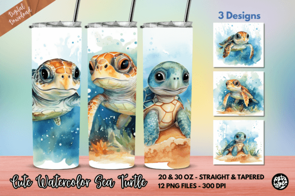 Cute Watercolor Sea Turtle Tumbler Wrap