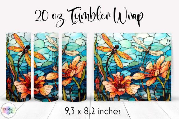 Dragonfly Stained Glass Tumbler Wrap PNG