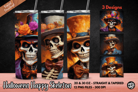Halloween Happy Skeleton Tumbler Wrap