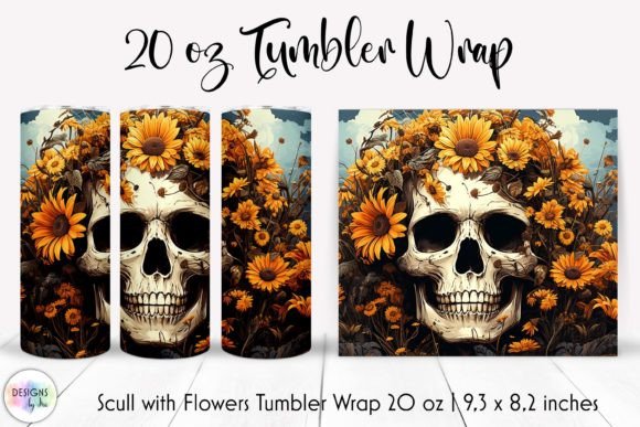 Halloween Skull with Flowers Tumbler PNG