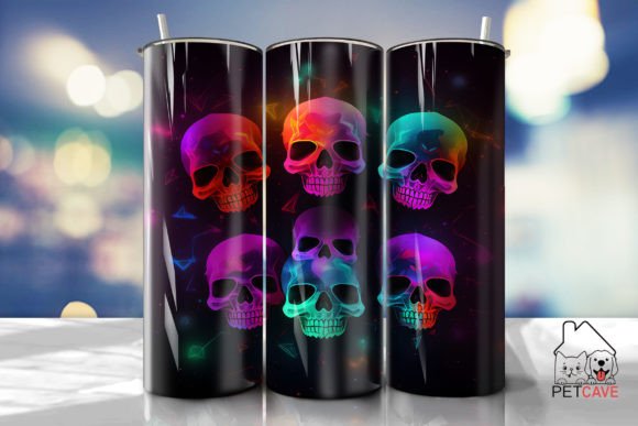 Iridescent Neon Skulls Tumbler Wrap