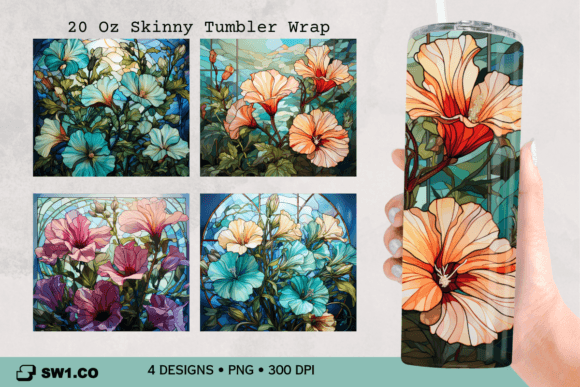 Petunia Stained Glass Tumbler Wrap PNG