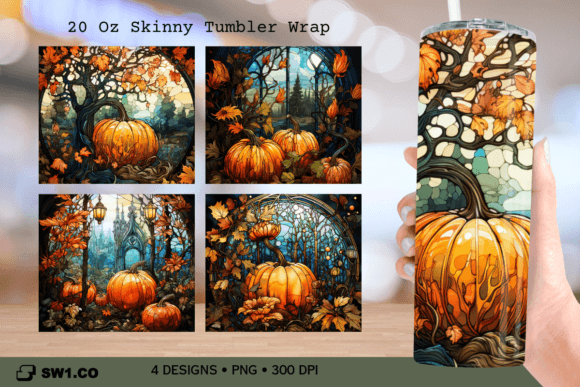 Pumpkin Stained Glass Tumbler Wrap PNG