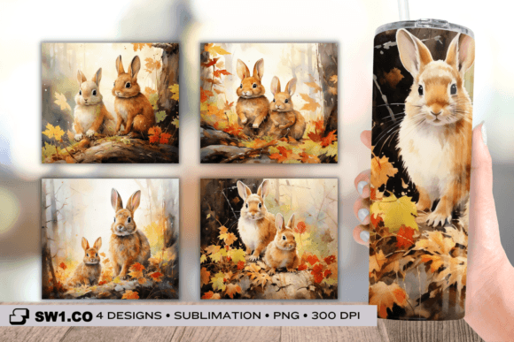 Rabbit Painted Tumbler Sublimation Wrap
