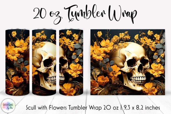 Skull with Flowers Vintage Tumbler Wrap