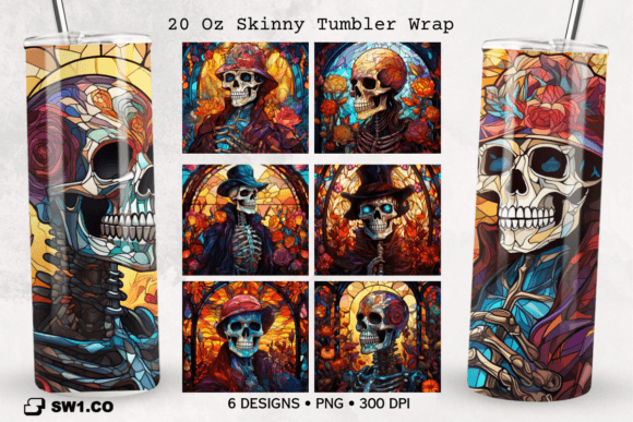 Stained Glass Skull Tumbler Sublimation