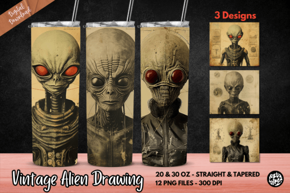 Vintage Alien Drawing Tumbler Wrap