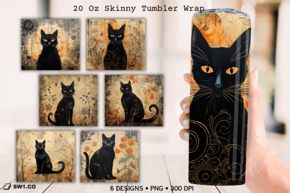 Vintage Halloween Black Cat Tumbler Wrap