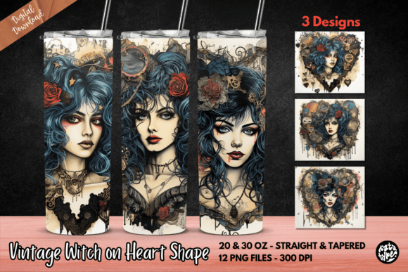 Vintage Witch on Heart Tumbler Wrap