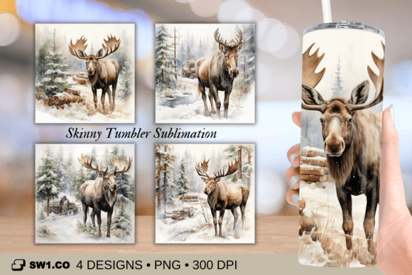 Watercolor Moose Tumbler Sublimation PNG