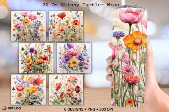 Watercolor Wildflowers Tumbler Wrap PNG
