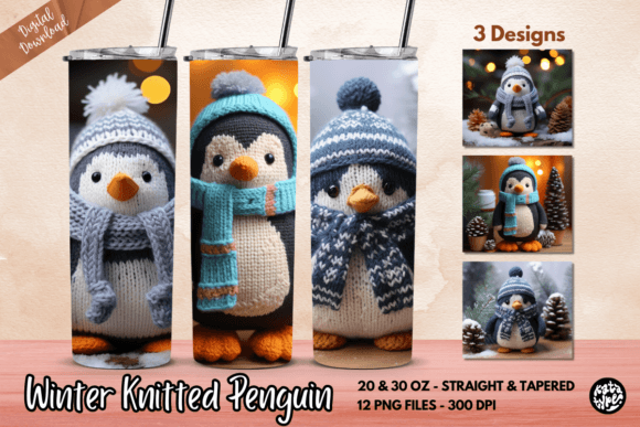 Winter Knitted Penguin Tumbler Wrap