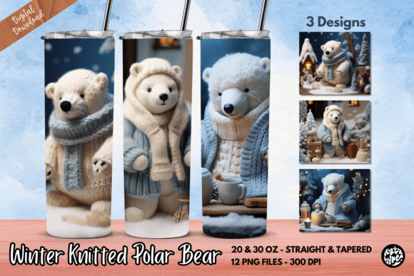 Winter Knitted Polar Bear Tumbler Wrap